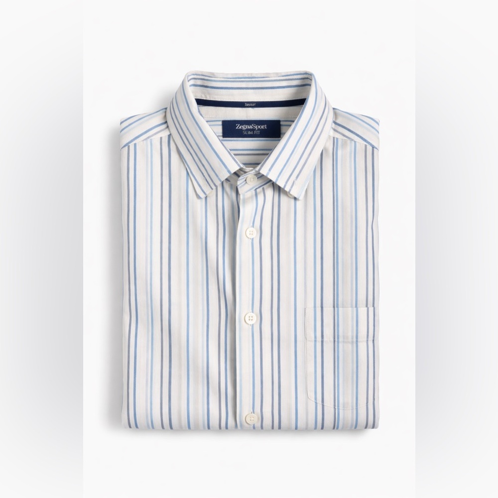 Ermenegildo Zegna ZegnaSport Slim Fit Linen Cotton Striped Short Sleeve Shirt L